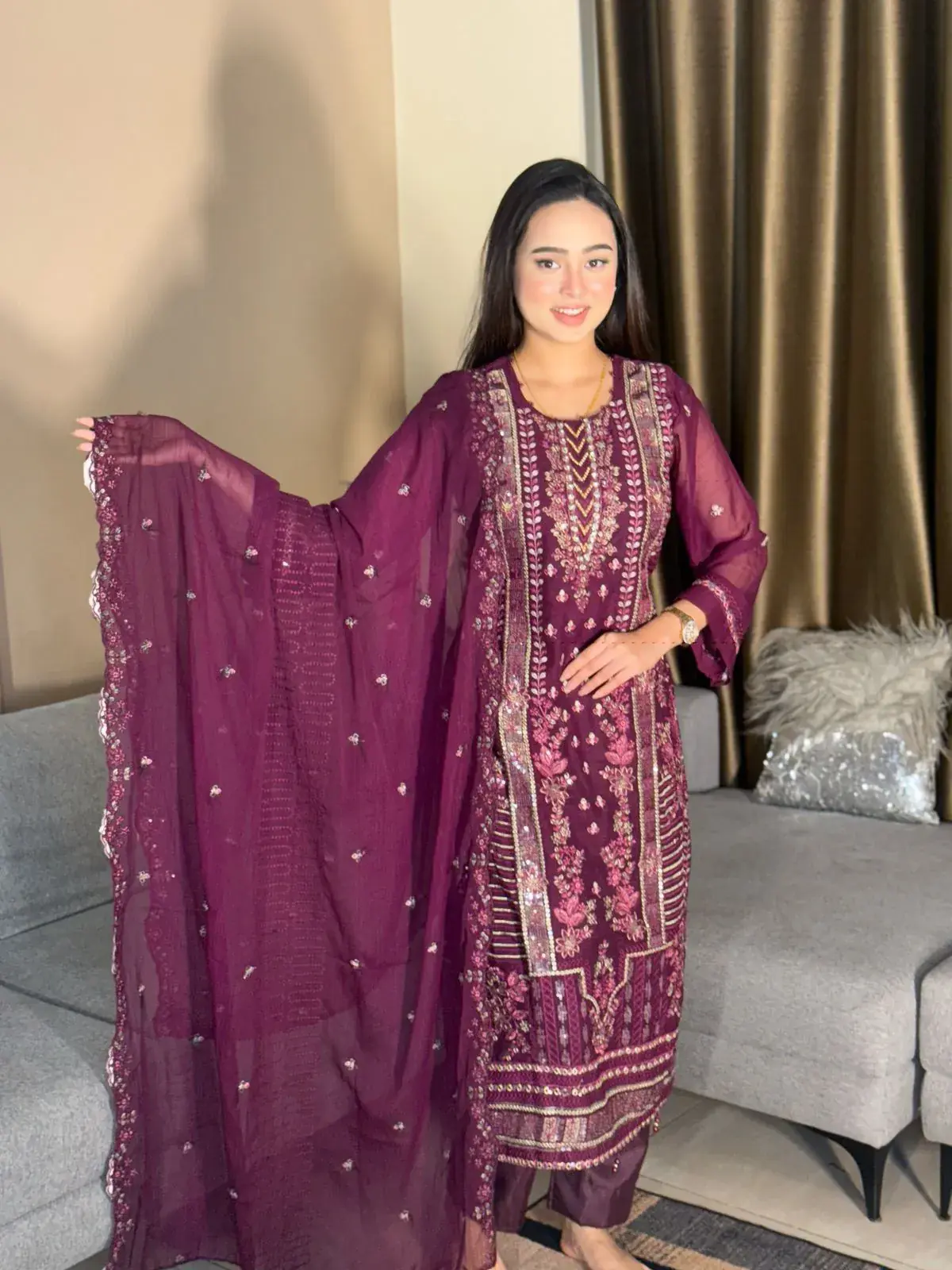 Georgette 4 Pices Unstitched Dress
